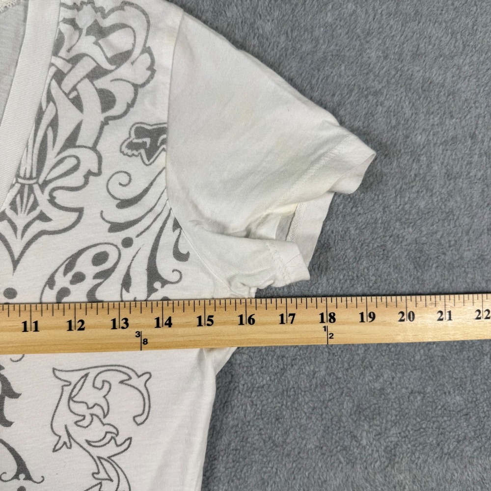 Y2K Fox Racing T-Shirt Womens White Fox Riders Company Graphic V-Neck Tee Size M - Picture 4 of 8